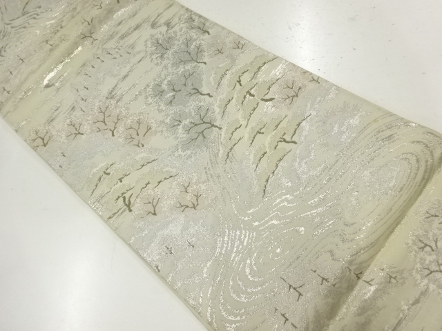 アンティーク　流水に松風景模様織出し袋帯（材料）